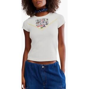 NWOT Free People Wild Country Embroidered Colorado Stretch Baby Tee Size Small